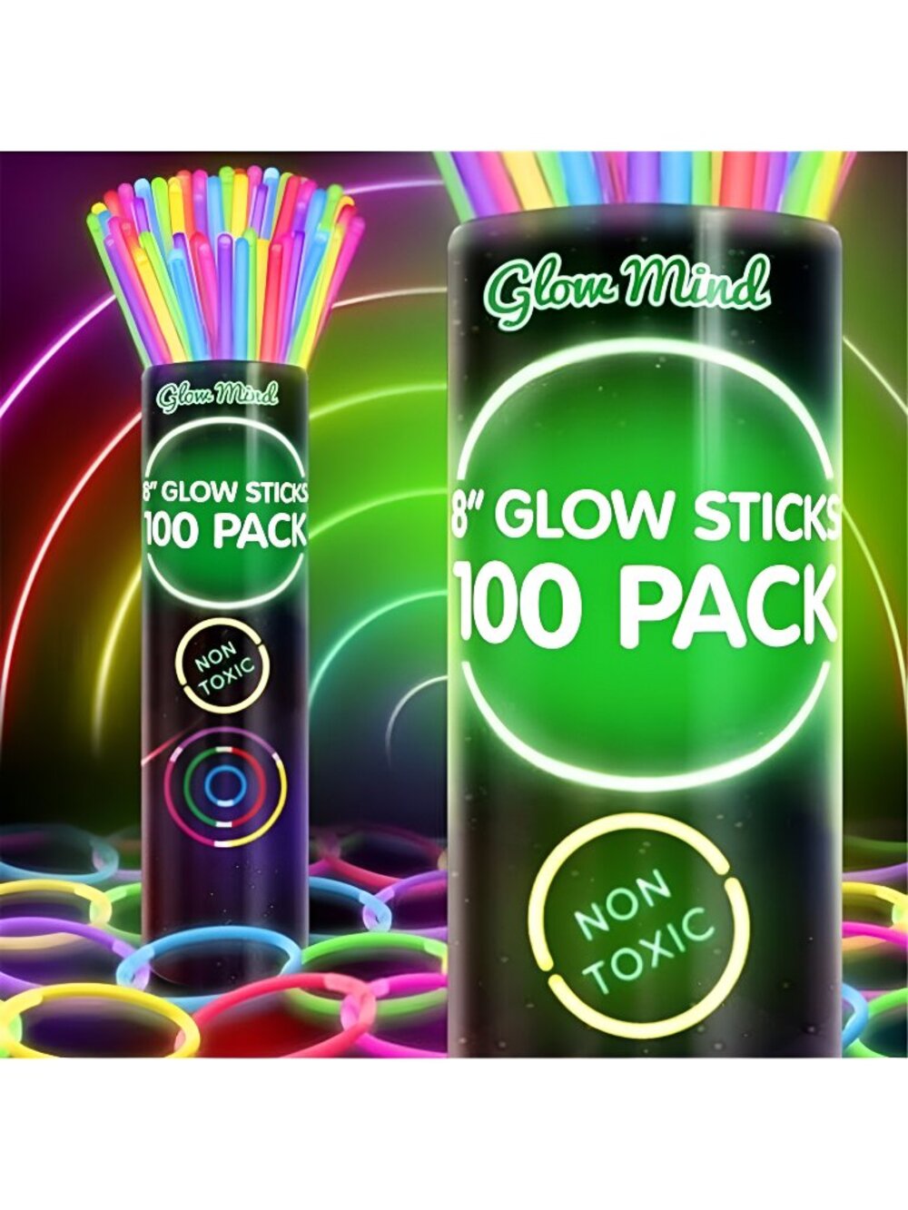 100 Glow Sticks Bulk Party Pack, 8" Halloween Glow Bracelets and Necklaces